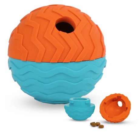 Brightkins Dog Toy Ball Texture Tough Tumble Two Piece Orange & Blue Small