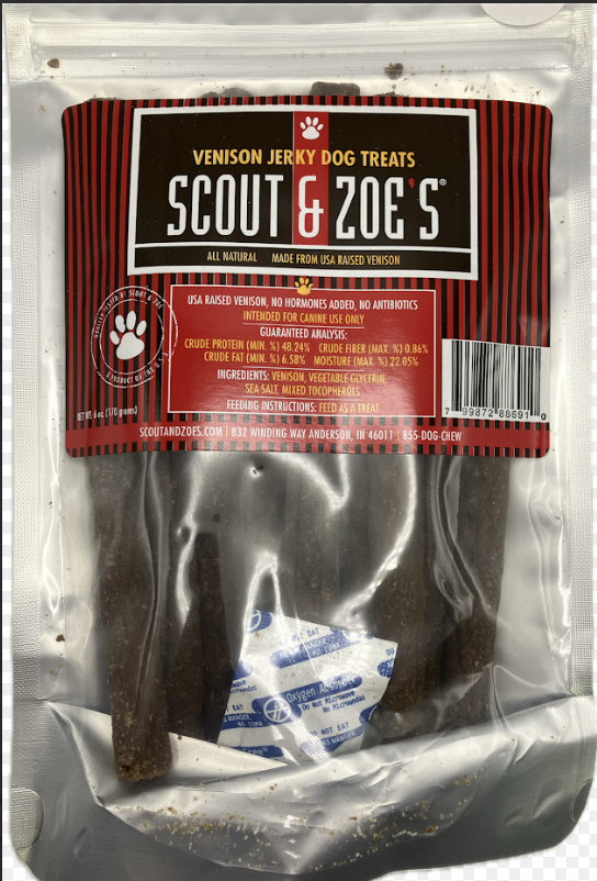 Scout & Zoe's Venison Jerky Dog Treats 4 oz