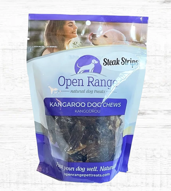 Home Range Dog Treat Kangaroo Steak Strips 100gm Bag