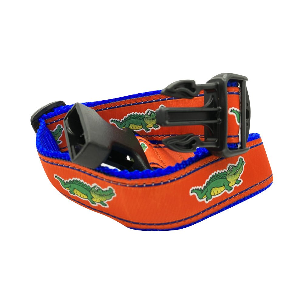 Gators on Orange Dog Collar & Leash - Low Country Pet - Dog Collar -